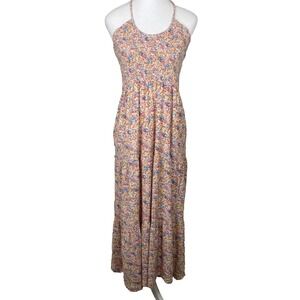 Nation LTD Smocked Pima Cotton Maxi‎ Sundress Size Large Floral Cottage Beachy